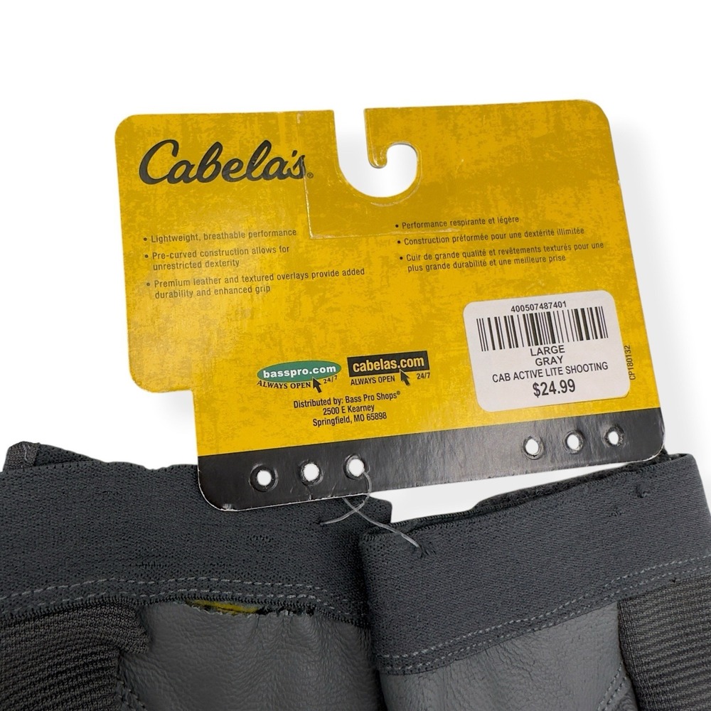 NEW Cabela's Gray Active Lite Shooting Hunting Gloves Leather Overlay Size Large - Picture 6 of 6